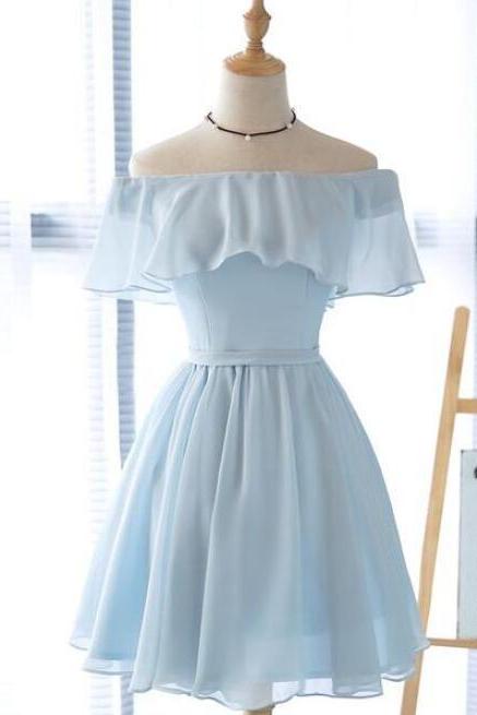 Simple Light Blue Off Shoulder Chiffon Homecoming Dress