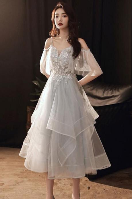 Sweetheart Tulle Gray Lace Short Prom Dress