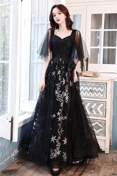 Chic Black Tulle A-line Evening Dress