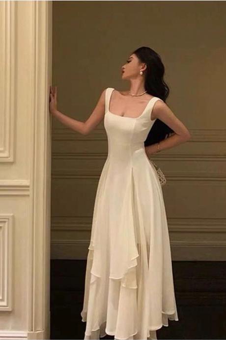 Straps A Line Ivory Chiffon Long Prom Dresses