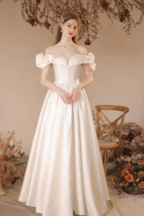 Off Shoulder Ivory Satin Sweetheart Long Prom Formal Dress
