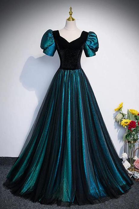 Enchanted Teal And Black Velvet Gown