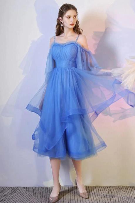 Sweetheart Blue Straps Short Party Dresses