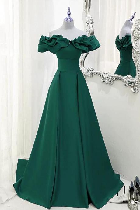 Off Shoulder Floor Length A-line Green Long Prom Dresses