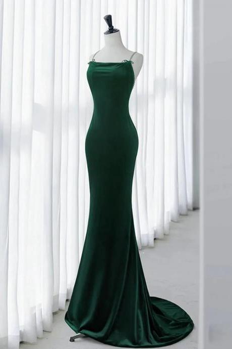 Mermaid Green Velvet Straps Long Prom Dresses