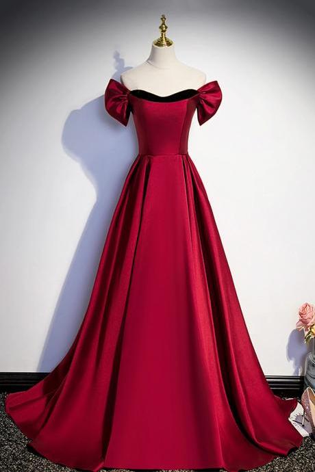 Simple A-line Burgundy Satin Long Prom Dress, Evening Dress