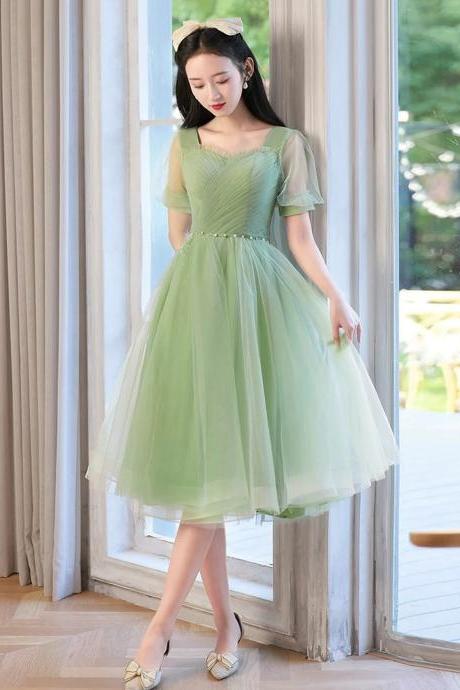 Cute Green Tulle Short Knee Length Prom Dresses