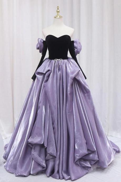 Simple Mermaid Purple/black A-line Long Prom Dresses