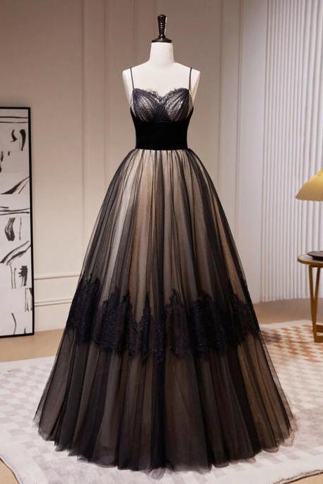 Sultry Noir Tulle Gown With Lace Corset Bodice And Layers