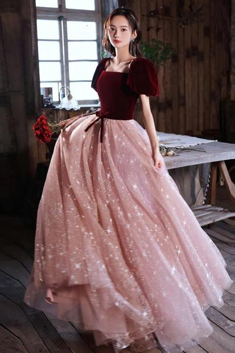 A Line Pink Tulle Formal Prom Evening Dress