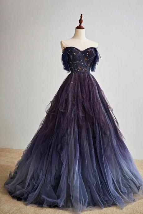 Beautiful A-line Purple Gradient Tulle Long Prom Dress, Evening Dress