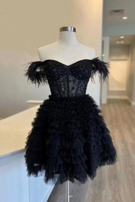 Glamorous Black Feathered Sequin Mini Dress