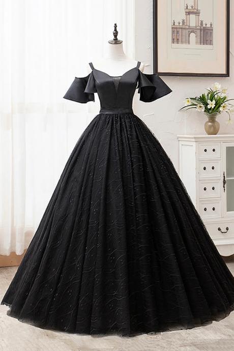 Off Shoulder V-neck A-line Black Evening Dresses