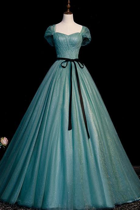 A-line Green Tulle Long Senior Prom Dress, Evening Dress