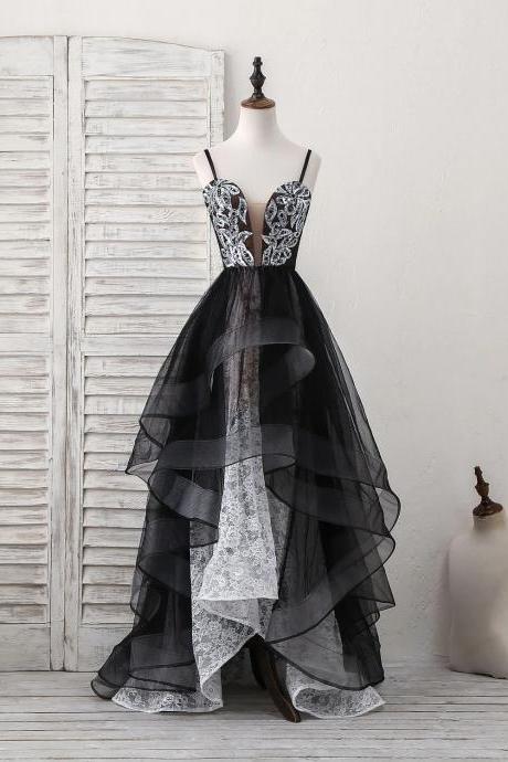 Sweetheart Black Tulle Lace Long Prom Evening Dresses