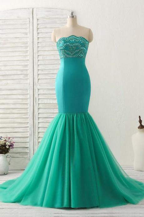 Mermaid Green Tulle Long Prom Dress Evening Dress