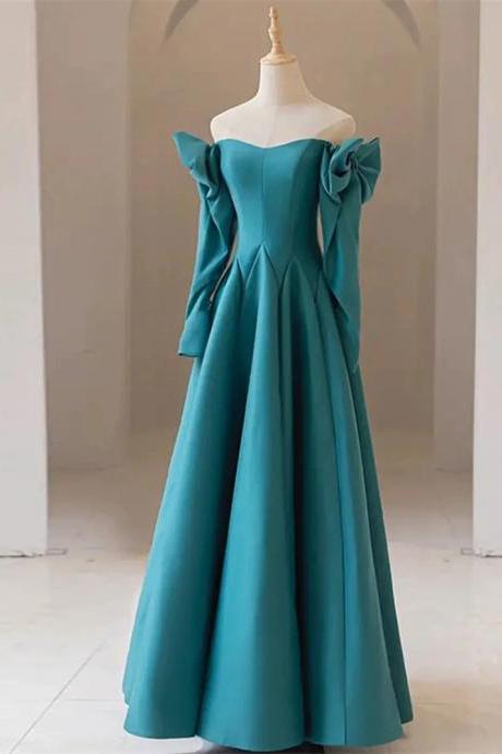 A-line Sweetheart Teal Blue Long Sleeves Prom Dress
