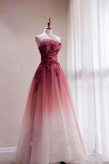 Beautiful A Line Tulle Gradient Party Dress With Beaded