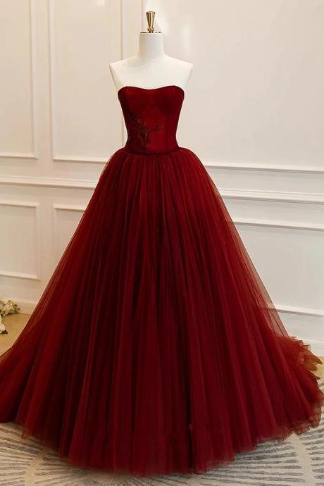 Regal Ruby Tulle Evening Gown