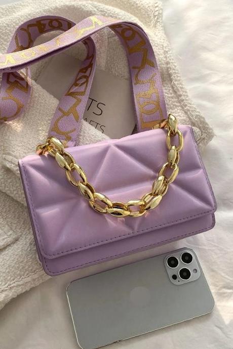 Cute Purple Stitch Detail Chain Square Bag
