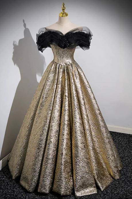 Off The Shoulder Sparkly Black And Gold Glitter Prom Dresses