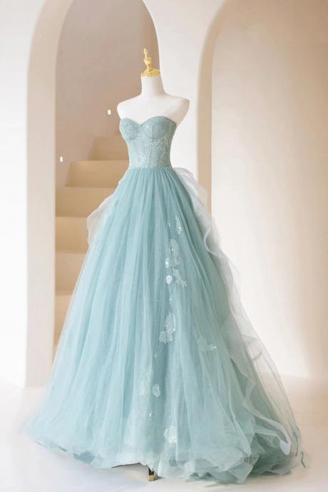 Strapless A-line Long Tulle Prom Dress,formal Evening Dress
