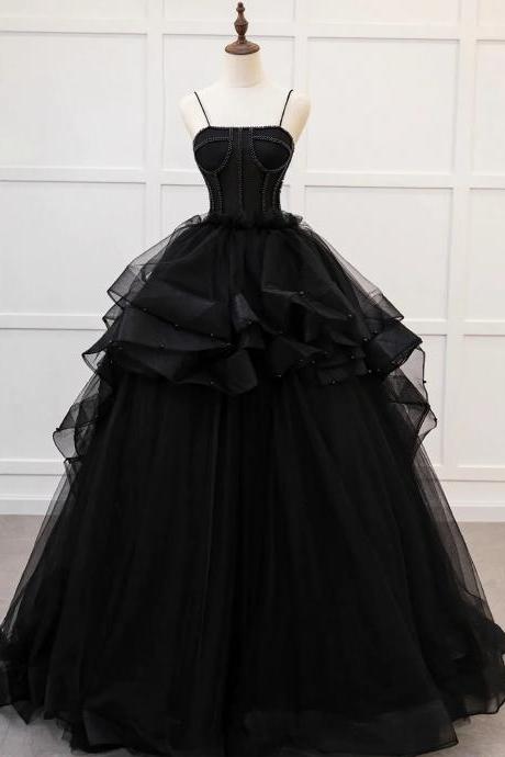 Black Midnight Elegance Tulle Layered Gown