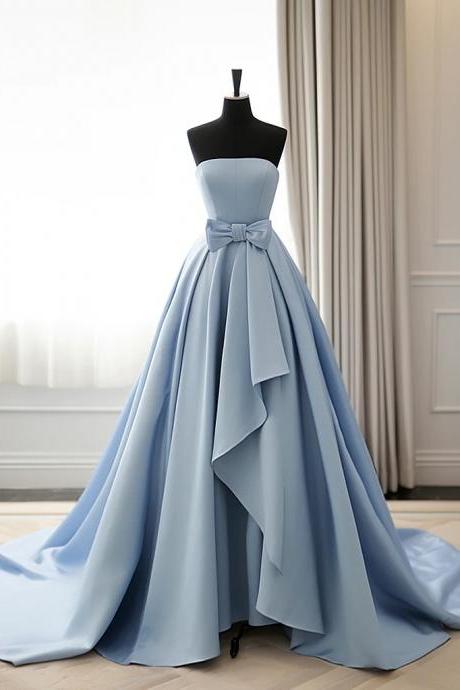 Serene Blue Strapless Satin Ball Gown