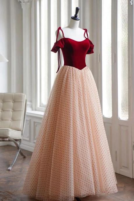 Beautiful A-line Burgundy Velvet Tulle Prom Dress