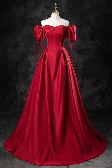 A-line Off Shoulder Sweetheart Neck Burgundy Long Prom Dress With Lace Up Back