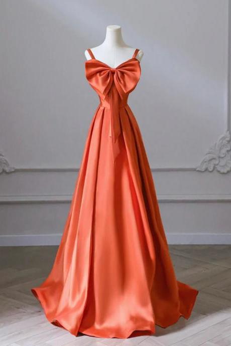 Charming A-line Orange Satin Long Prom Dresses