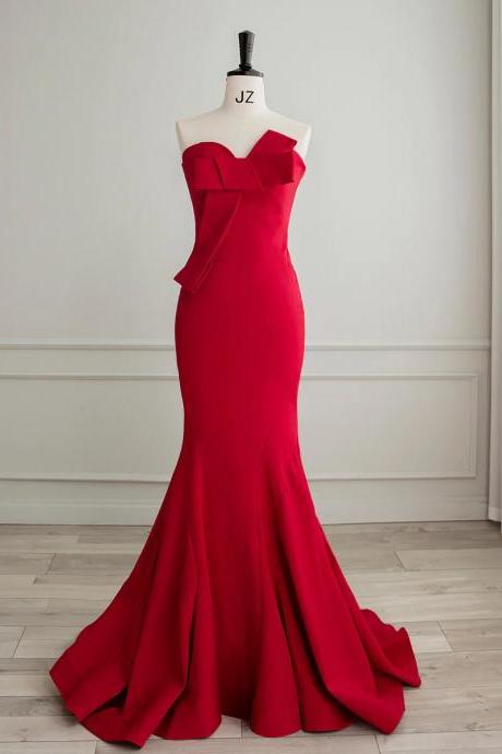 Simple Sweetheart Mermaid Burgundy Long Prom Dress