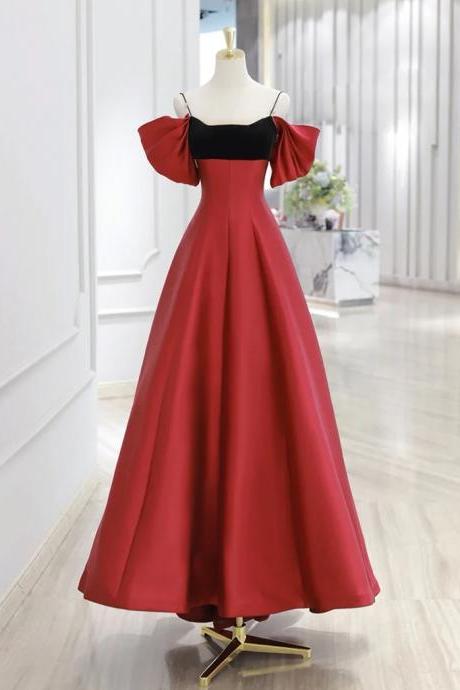 A-line Off Shoulder Satin Dark Red Prom Dress Formal Dress