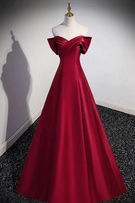 Off Shoulder A-line Burgundy Long Stain Prom Dresses