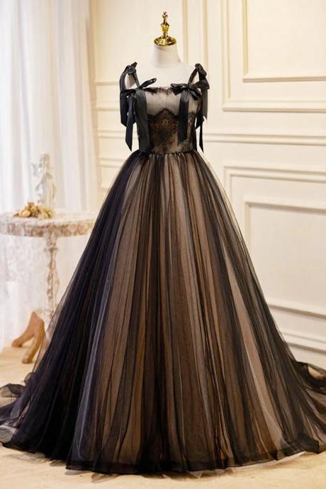 Elegant Tulle Evening Gown With Embroidered Corset And Ribbon Accents