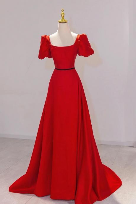 Elegant A Line Red Satin Long Prom Evening Dress