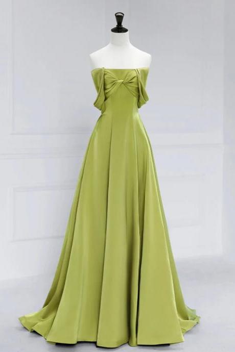 A-line Green Satin Long Prom Dresses