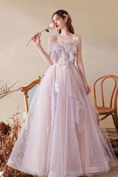 Unique Straps A Line Tulle Prom Dress With Lace