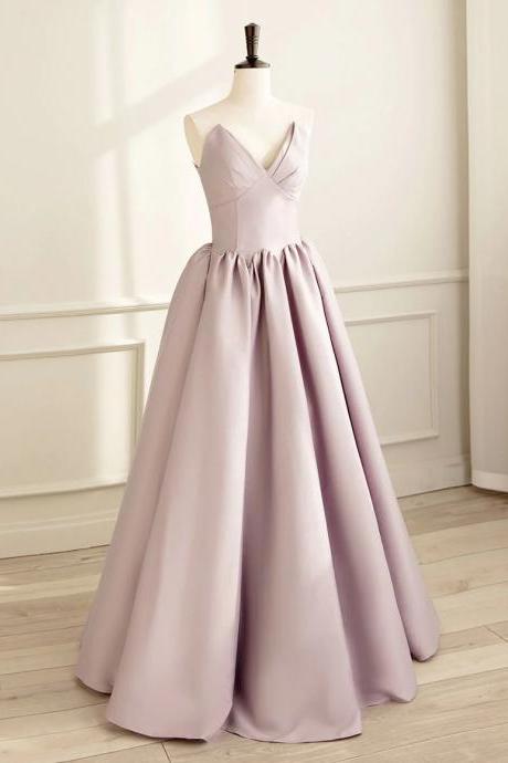 A-line V Neck Satin Pink Long Prom Dress Formal Dress