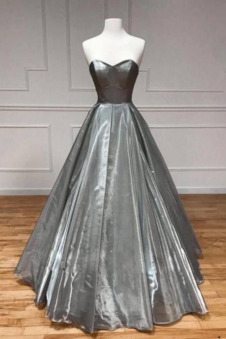 Simple Sweetheart Grey Long Prom Dresses