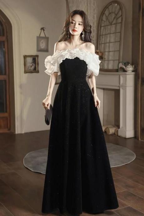 Elegant A Line Off Shoulder Velvet Black Long Prom Dresses