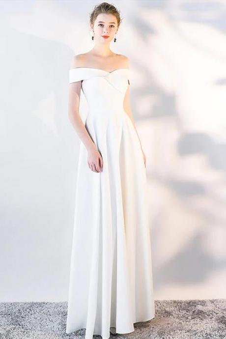 Simple Off Shoulder Floor Length Stain Long Prom Dresses