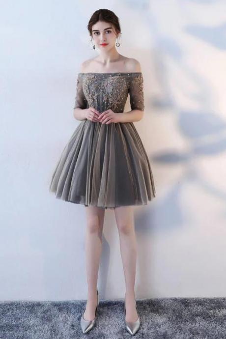 Sexy A Line Lace Short Homecoming Dress With 1/2 Sleeve