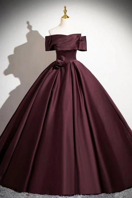 Elegant A-line Off The Shoulder Burgundy Satin Evening Party Dresses