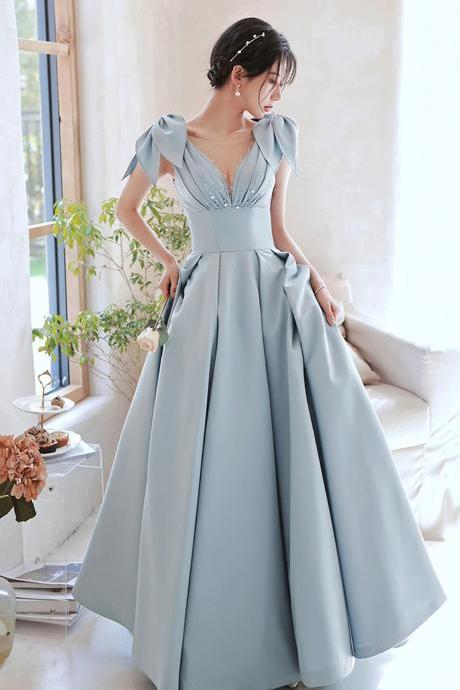 Elegant Blue Satin Long Prom Dresses For Women