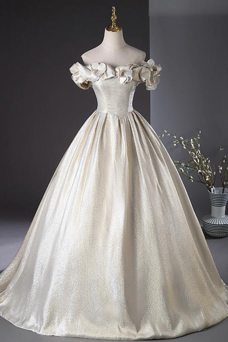 Simple Champagne Satin Long Prom Dress For Party