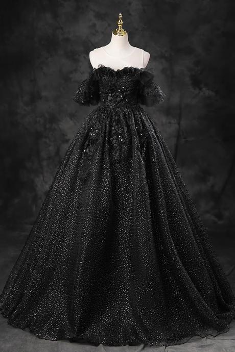 Mermaid Black A-line Off The Shoulder Lace Evening Party Dress