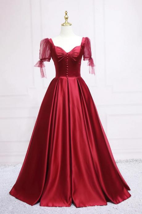 Simple Red Satin Sweetheart Neck Long Formal Dress, Graduation Dress