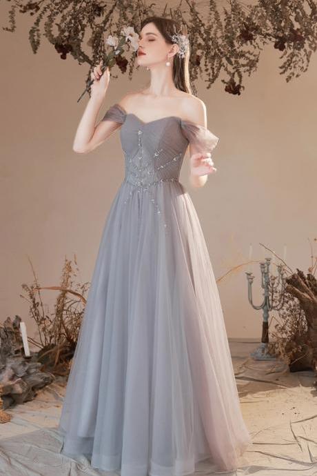 Beautiful Gray Sweetheart Long Evening Prom Dress With Beaded
