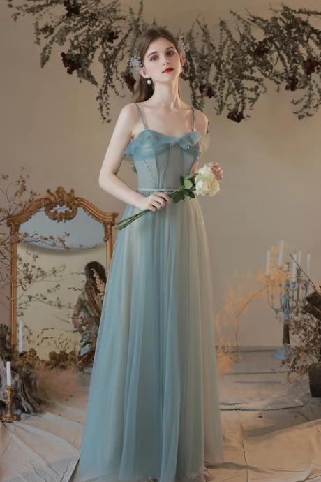 A-line Spaghetti Strap Tulle Long Evening Dress